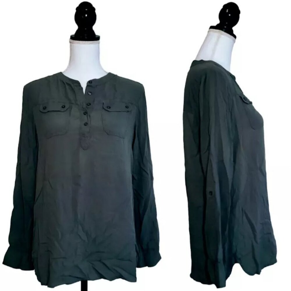 URBAN OUTFITTERS / STARING AT STARS Top, Dark Green Rayon Buttons Boho Casual, M